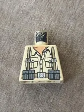 LEGO Minifigure Tan Open Shirt Torso Indiana Jones Ammo Belt Suspenders Body