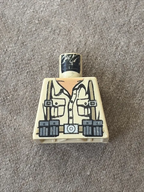 LEGO Minifigure Tan Open Shirt Torso Indiana Jones Ammo Belt Suspenders Body