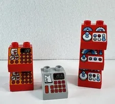 Lego Duplo Cash Register Blocks Lot Of 6 Printed Red Gray 2x2x2 Curved