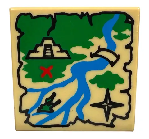 LEGO Tile Decorated 2x2 Tan Mayan Aztec Red X Alligator Crocodile Bridge (10210)