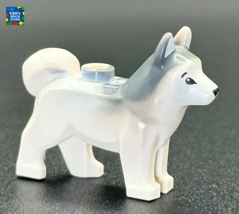Lego New White Dog Husky with Black Eyes Black Nose Piece