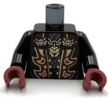 Lego New Minifig Black Torso Robe w/ Dark Red Lapels Gold Pendant Brooches Part