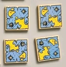 NEW LEGO® 4 Tan Tile 2 x 2 Map Blue Water Yellow Land Black Pirate Ship Part