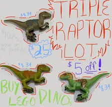 Triple LEGO Velociraptor Lot - 3 Multicolor Velociraptor Small Figures - $5 OFF!