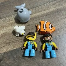 Lot of 5 - Lego Duplo Man Woman Scuba Divers Figures Scuba Mask W/ Fish, Bird