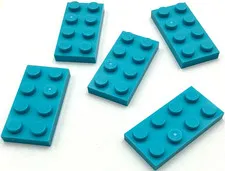 Lego 5 New Medium Azure Plates 2 x 4 Stud Pieces