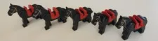 LEGO Vintage Castle Western Black Horse Lot of 5 - Brown Bridles - Red Saddles