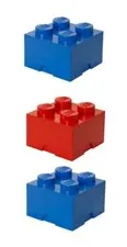 LEGO - Storage Box Brick - (X3) - 1 Bright Red & 2 Bright Blue