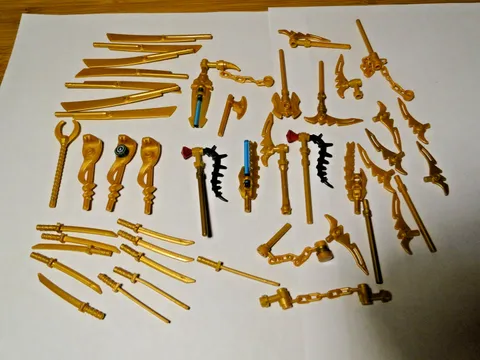 LEGO Ninjago Gold Weapons Lot - Katana Sword Shuriken Sai Pearl Gold Ninja