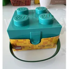 LEGO Storage Box With Handle Teal Plastic 5+ Brick Design