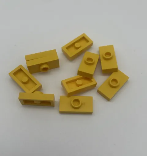 Lego 10x 3794a Plate 1x2 Tiles Modified with Center Pin Yellow Yellow