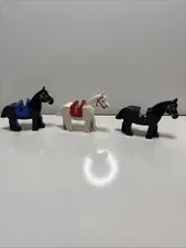Lego Horses Lot of 2 Black 1 White 2 Saddles