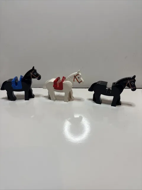 Lego Horses Lot of 2 Black 1 White 2 Saddles