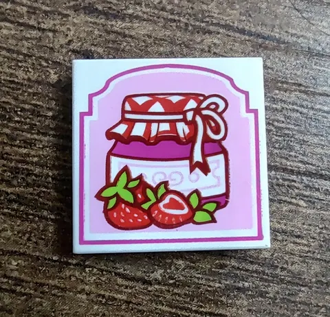 Lego STRAWBERRY JAM 2x2 Printed White Tile Minifig Kitchen Jelly Jar Food Piece