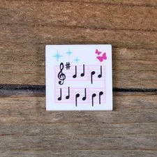 LEGO White Tile 2 x 2 with Music Notes and Butterflies Pattern 3068pb0589