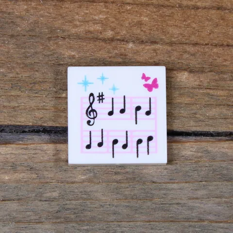 LEGO White Tile 2 x 2 with Music Notes and Butterflies Pattern 3068pb0589