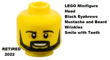 LEGO Minifigure Head  Black Eyebrows Mustache and Beard Wrinkles Teacher Agent