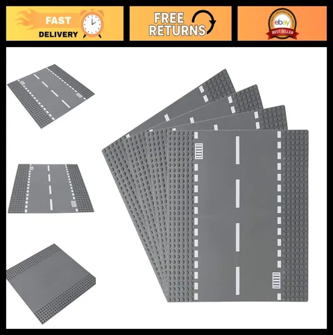 Classic Road Base Plates - City Street Building Kit, 10x10 Inches, 4 Straight Pi
