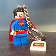 LEGO Superman Minifigure Keychain with Red Cape and LEGO Tag