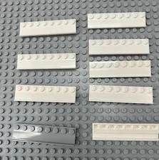 LEGO Lot of 9 Mostly White Plates, Modified 2 x 8 with Door Rail, Part 30586