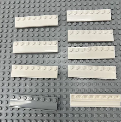 LEGO Lot of 9 Mostly White Plates, Modified 2 x 8 with Door Rail, Part 30586