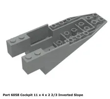 Lego 1x 6058 Light Gray Cockpit Vintage Light Grey 11x4x2 2/3 6984 6897 6957 Vf