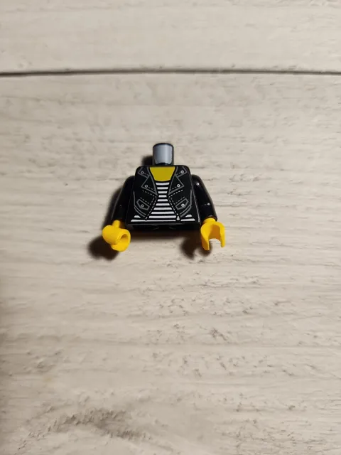 Lego Minifigure Torso Female Leather Jacket Striped Shirt Black White Part
