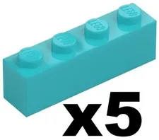 Lego New Part 3010 - Qty 5 - BRICK  Medium Azure Blue 1 x 4 Stud Piece TQ22
