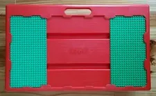 1998 Lego Lap Table w/ Storage Tray - Red with Sliding Green Bases 20" by 12"