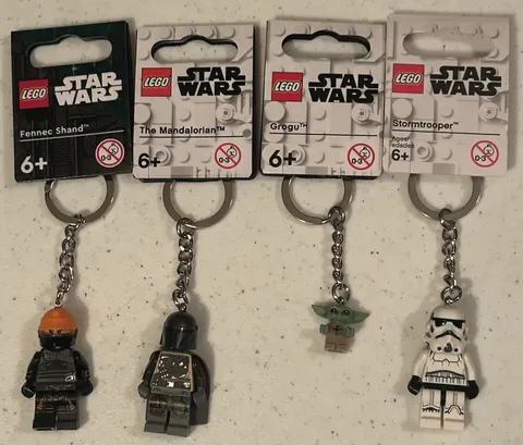LEGO Star Wars Keychain Lot - Stormtrooper, Mandalorian, Grogu, Fennec Shand