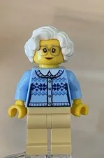 LEGO Older Women Female Minifig, White Hair Winter Sweater Grandma Grandmother