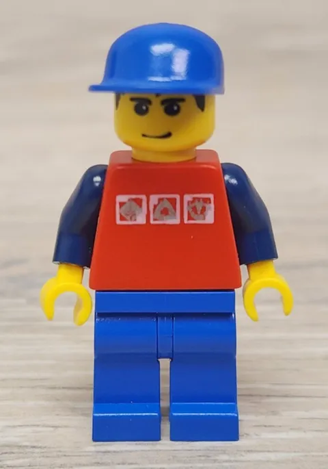 Lego twn084 Red Shirt 3 Silver Logos Dark Blue Arms Blue Legs And Cap Minifigure