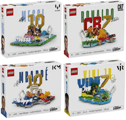 4 FIFA Soccer LEGO Set Lot: 43011 Messi 43012 Ronaldo 43013 Mbappe 43027 Vini Jr