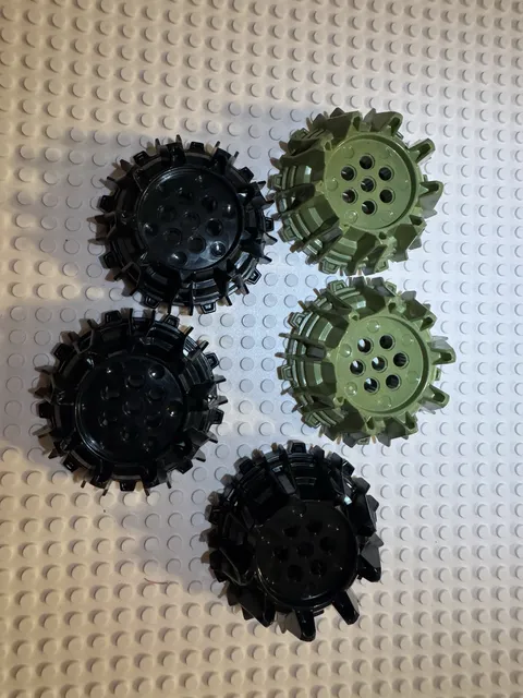 LEGO Bulk Lot Part #64712: Wheel Hard Plastic - Black and Olive Green