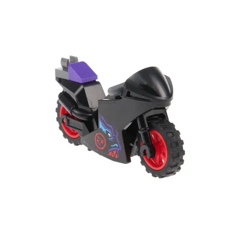 1x LEGO Motorcycle Sport Black Logogram "DS" Wheels Red Handlebar 52035c01
