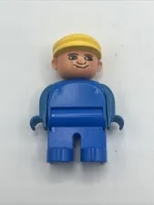 Lego Duplo Blue Worker Man Dad W/ Yellow Hat 2.5" Mini Figure Minifig Excellent!
