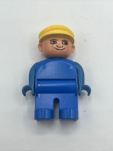 Lego Duplo Blue Worker Man Dad W/ Yellow Hat 2.5" Mini Figure Minifig Excellent!