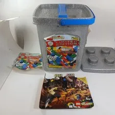 Lego System Limited Edition (3025) Silver Brick Bucket With Legos & 2x Chromes