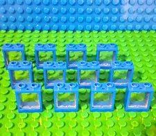 LEGO Window 1x2x2 In Blue With Glass. 12 Pieces
