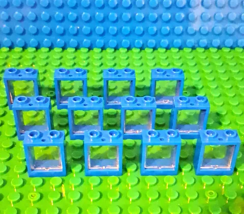 LEGO Window 1x2x2 In Blue With Glass. 12 Pieces
