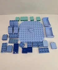 LEGO DUPLO Bulk Lot Of 26 Pieces Light Blue Building Bricks Assorted Shapes Bed