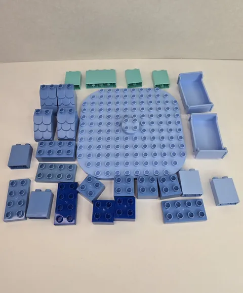LEGO DUPLO Bulk Lot Of 26 Pieces Light Blue Building Bricks Assorted Shapes Bed