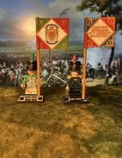 2x Minis Napoleonic French 2nd Artillery + Italian 7th +2 Flags LEGO Flagpoles