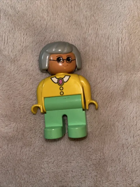 Lego Duplo GRANDMA GRANDMOTHER 2.5" FIGURE Grey Hair Vintage w/ Glasses