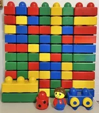 Vintage Lego Duplo Primo Toddler Baby Blocks Boy Farmer Ladybug Car 75 Pc Lot