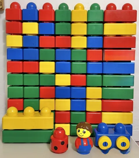 Vintage Lego Duplo Primo Toddler Baby Blocks Boy Farmer Ladybug Car 75 Pc Lot