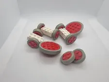 LEGO Red/Gray/White Wheel & Brick Assemblies Parts Lot Plastic