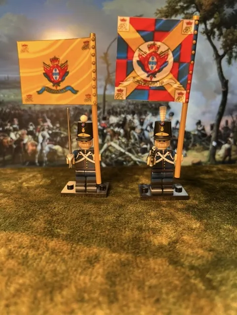 2x Minis Portuguese Napoleonic Line Infantry Regiment +2 Flags LEGO Flagpoles