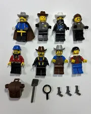 LEGO Western Minifigures Lot of 8 Cowboy Figures w/ Hats & Accessories