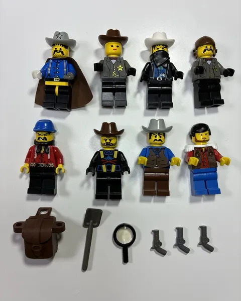 LEGO Western Minifigures Lot of 8 Cowboy Figures w/ Hats & Accessories